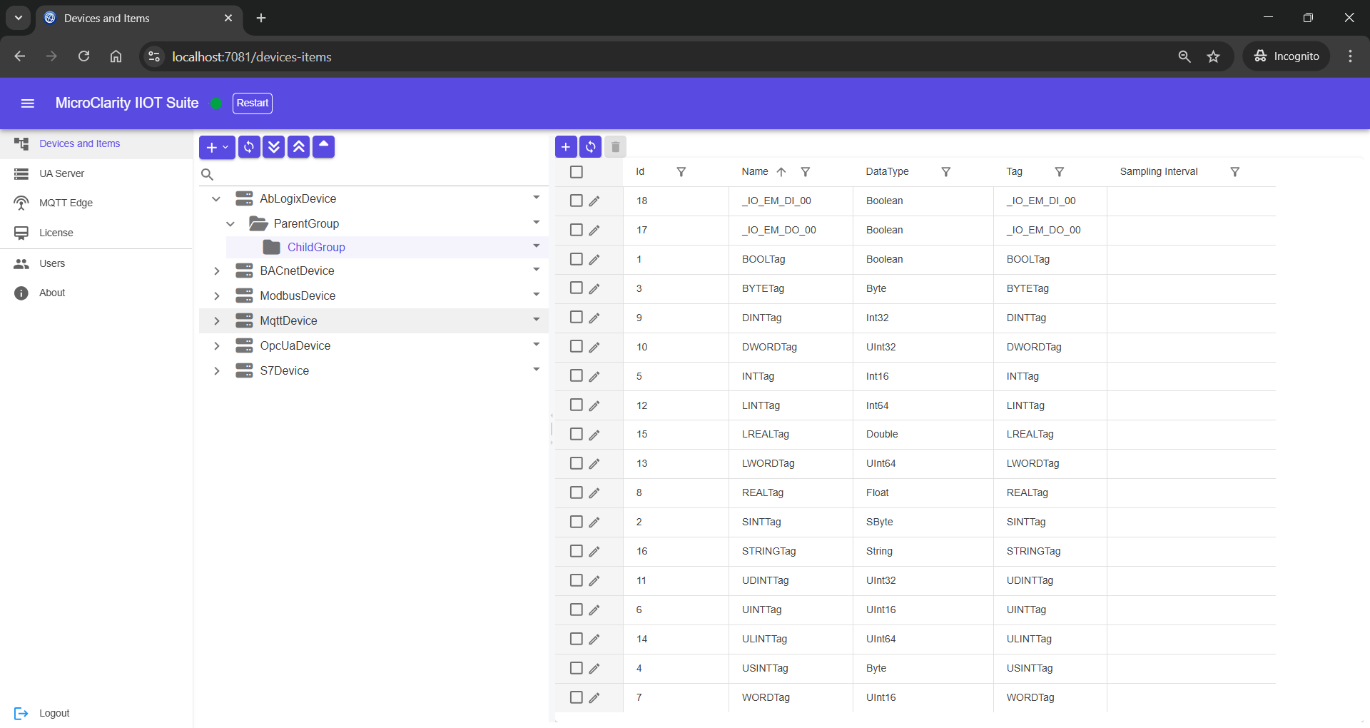 Configure devices and device items
