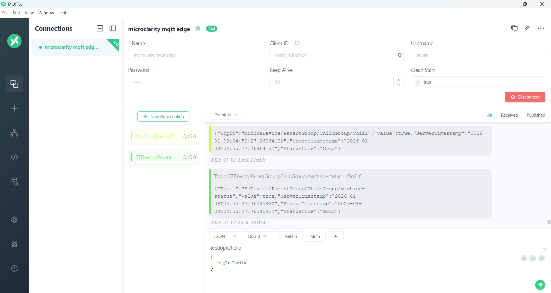 MQTT client gets value changes
