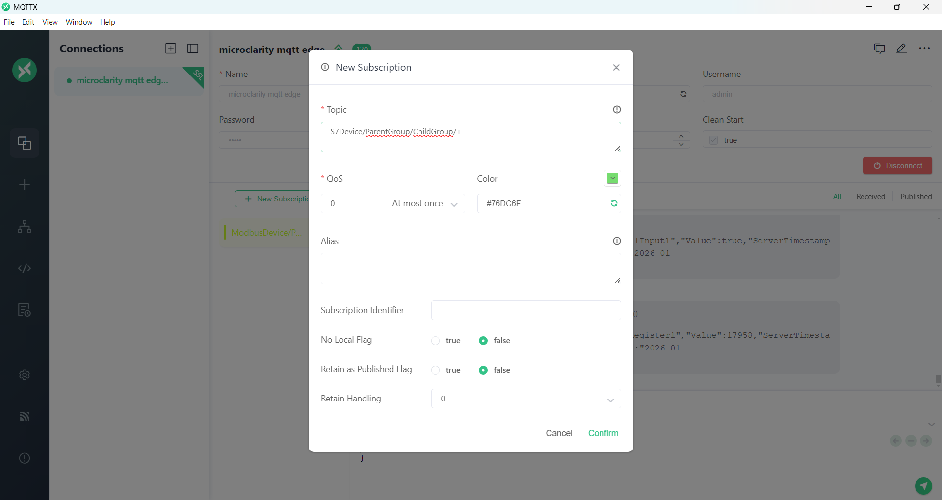 MQTT client subscribes to topic